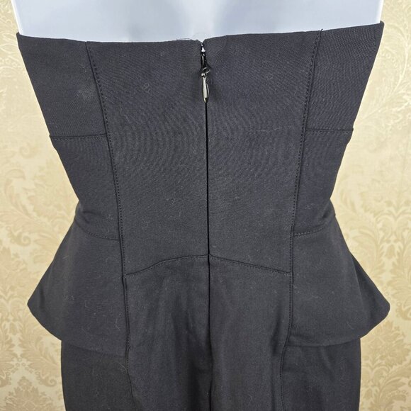 Bebe Size 2 Black Strapless Mini Dress Peplum Corset Look Bodycon Sexy Party - Picture 7 of 13